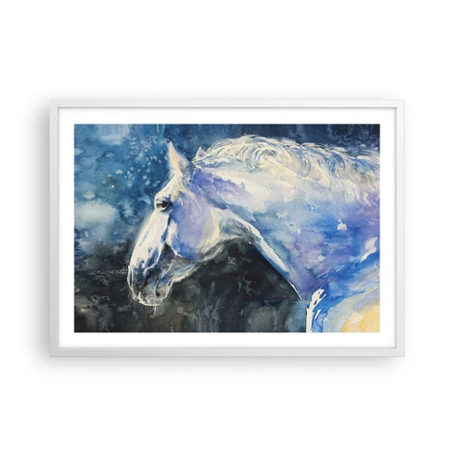 Plakat i hvid ramme - Portræt i et blåt skær - 70x50 cm