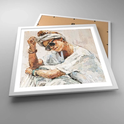 Plakat i hvid ramme - Portræt i fuldt sollys - 50x50 cm