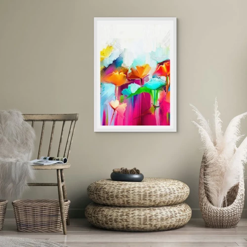 Plakat i hvid ramme - Regnbuen i blomstring - 40x50 cm