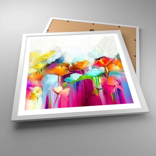 Plakat i hvid ramme - Regnbuen i blomstring - 50x50 cm