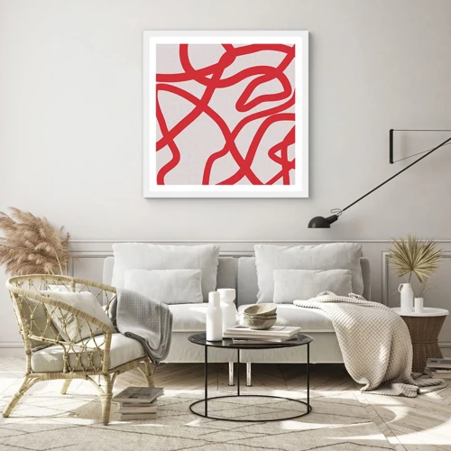 Plakat i hvid ramme - Rød på hvid - 60x60 cm