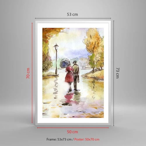 Plakat i hvid ramme - Romantisk efterår i parken - 50x70 cm
