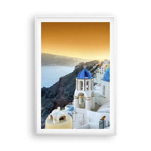 Plakat i hvid ramme - Santorini - omfavnet af klipperne - 61x91 cm