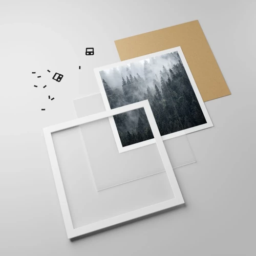 Plakat i hvid ramme - Skovens daggry - 60x60 cm