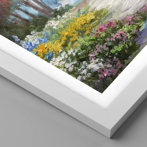 Plakat i hvid ramme - Skovhave, blomsterskov - 100x70 cm