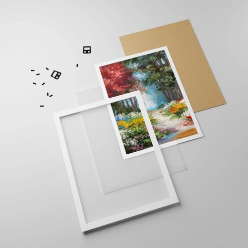Plakat i hvid ramme - Skovhave, blomsterskov - 30x40 cm