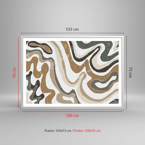 Plakat i hvid ramme - Slyngninger af jordfarver - 100x70 cm