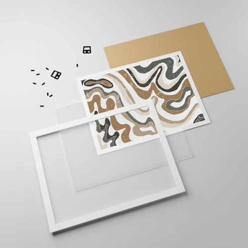 Plakat i hvid ramme - Slyngninger af jordfarver - 100x70 cm