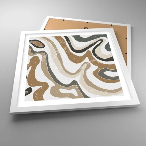 Plakat i hvid ramme - Slyngninger af jordfarver - 40x40 cm