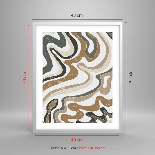 Plakat i hvid ramme - Slyngninger af jordfarver - 40x50 cm