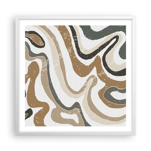 Plakat i hvid ramme - Slyngninger af jordfarver - 60x60 cm
