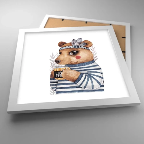 Plakat i hvid ramme - Søde bjørn - 30x30 cm