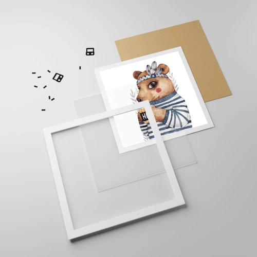 Plakat i hvid ramme - Søde bjørn - 30x30 cm