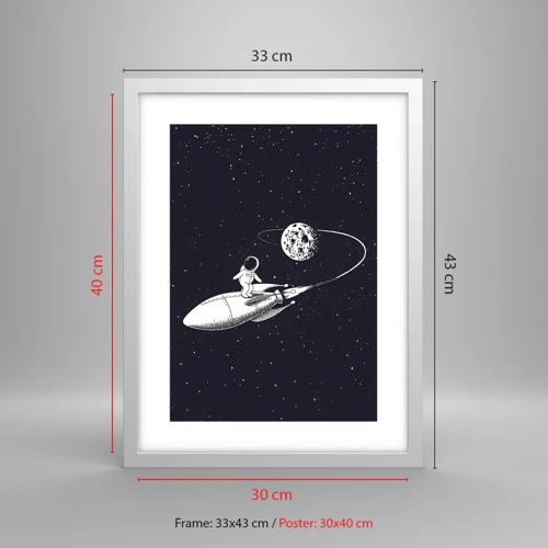 Plakat i hvid ramme - Space surfer - 30x40 cm