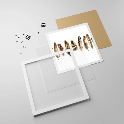 Plakat i hvid ramme - Variation med fjer - 60x60 cm