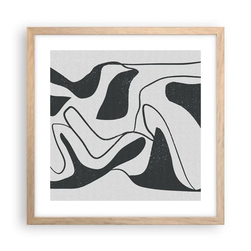 Plakat i ramme af lyst egetræ - Abstrakt leg i en labyrint - 40x40 cm
