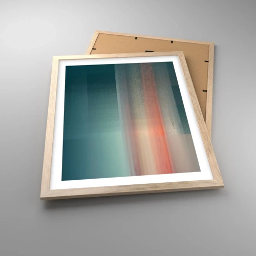 Plakat i ramme af lyst egetræ - Abstraktion: bølger af lys - 40x50 cm
