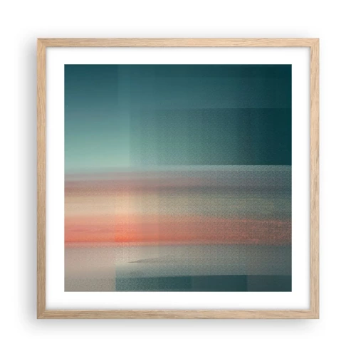 Plakat i ramme af lyst egetræ - Abstraktion: bølger af lys - 50x50 cm