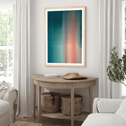 Plakat i ramme af lyst egetræ - Abstraktion: bølger af lys - 70x100 cm