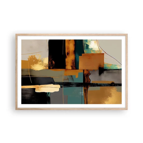 Plakat i ramme af lyst egetræ - Abstraktion - lys og skygge - 91x61 cm