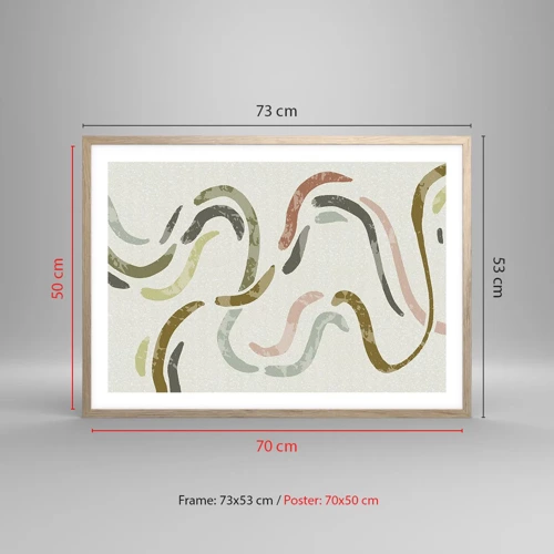 Plakat i ramme af lyst egetræ - Abstraktionens glade dans - 70x50 cm