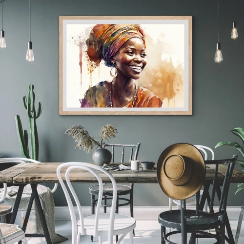 Plakat i ramme af lyst egetræ - Afrikansk dronning - 100x70 cm