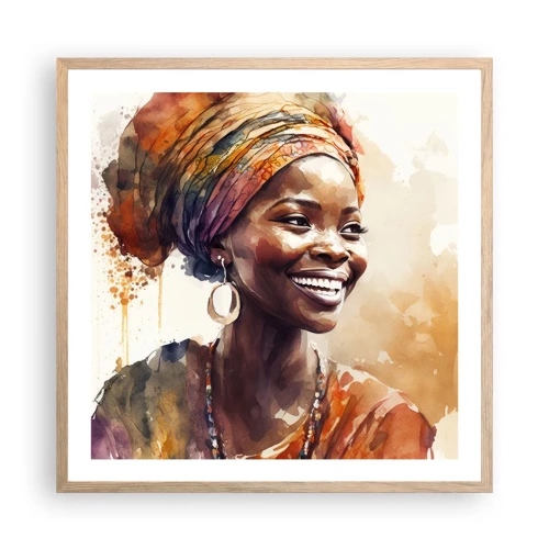 Plakat i ramme af lyst egetræ - Afrikansk dronning - 60x60 cm