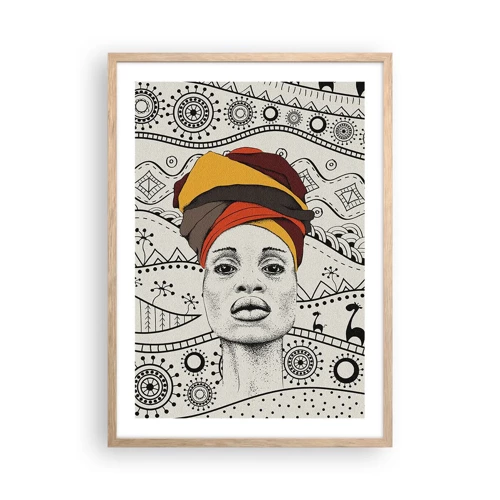 Plakat i ramme af lyst egetræ - Afrikansk portræt - 50x70 cm