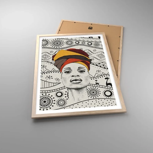 Plakat i ramme af lyst egetræ - Afrikansk portræt - 50x70 cm