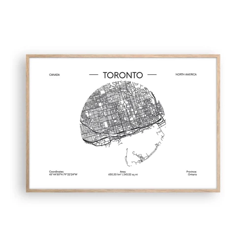 Plakat i ramme af lyst egetræ - Anatomi af Toronto - 100x70 cm