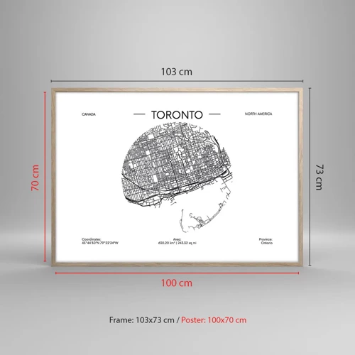 Plakat i ramme af lyst egetræ - Anatomi af Toronto - 100x70 cm