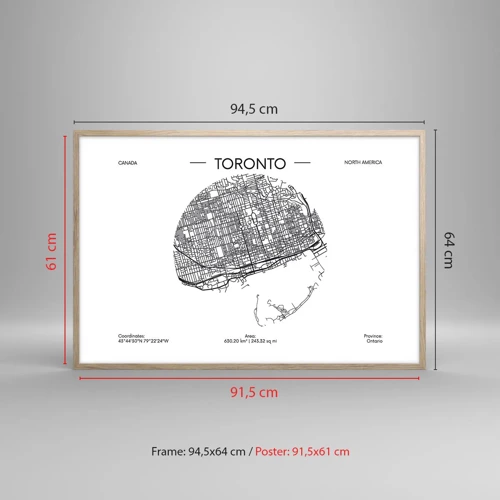 Plakat i ramme af lyst egetræ - Anatomi af Toronto - 91x61 cm