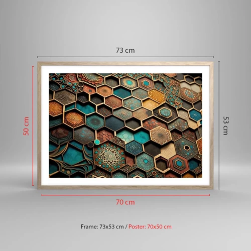 Plakat i ramme af lyst egetræ - Arabiske ornamenter - en variation - 70x50 cm