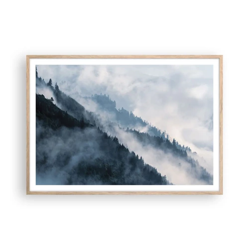 Plakat i ramme af lyst egetræ - Bjergenes mystik - 100x70 cm