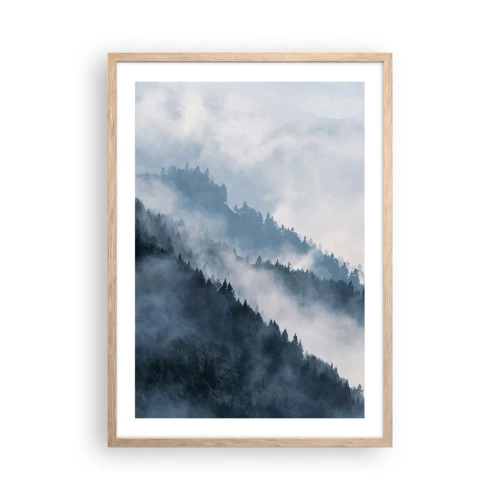 Plakat i ramme af lyst egetræ - Bjergenes mystik - 50x70 cm
