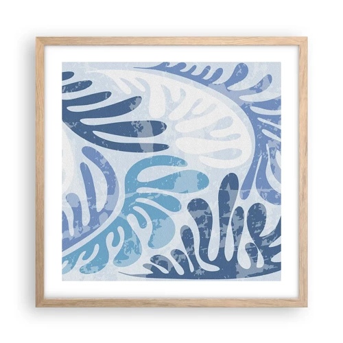 Plakat i ramme af lyst egetræ - Blå bregner - 50x50 cm