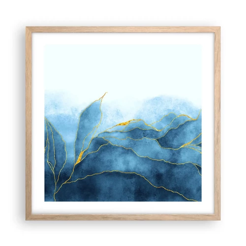 Plakat i ramme af lyst egetræ - Blå i guld - 50x50 cm