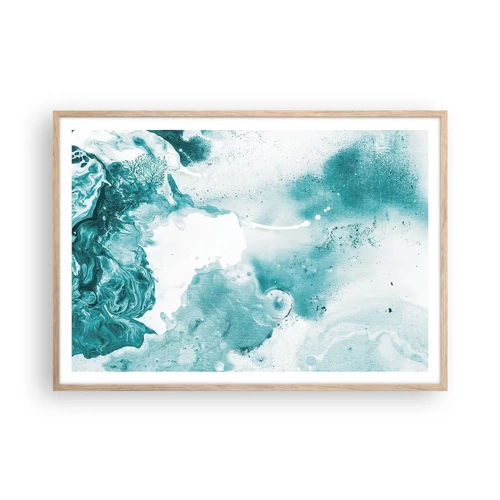 Plakat i ramme af lyst egetræ - Blå oversvømmelsesflader - 100x70 cm