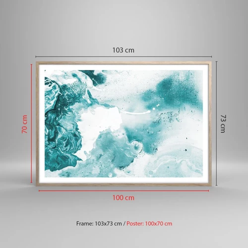Plakat i ramme af lyst egetræ - Blå oversvømmelsesflader - 100x70 cm