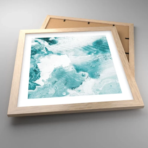 Plakat i ramme af lyst egetræ - Blå oversvømmelsesflader - 30x30 cm