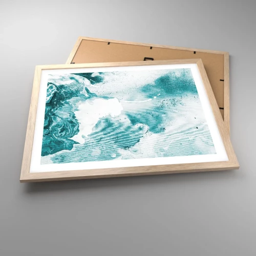 Plakat i ramme af lyst egetræ - Blå oversvømmelsesflader - 50x40 cm
