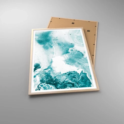 Plakat i ramme af lyst egetræ - Blå oversvømmelsesflader - 61x91 cm