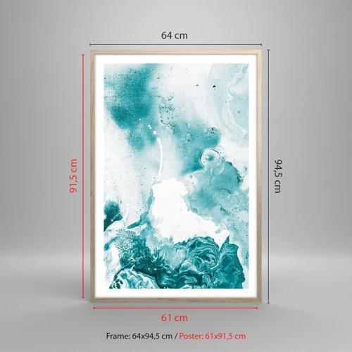 Plakat i ramme af lyst egetræ - Blå oversvømmelsesflader - 61x91 cm