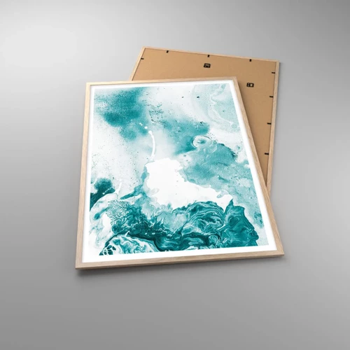 Plakat i ramme af lyst egetræ - Blå oversvømmelsesflader - 70x100 cm