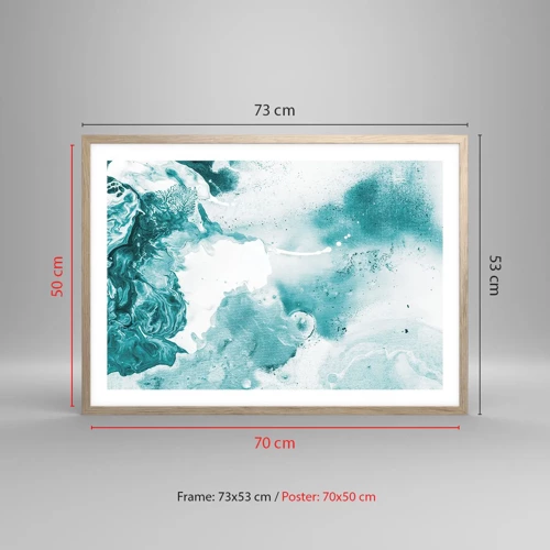 Plakat i ramme af lyst egetræ - Blå oversvømmelsesflader - 70x50 cm