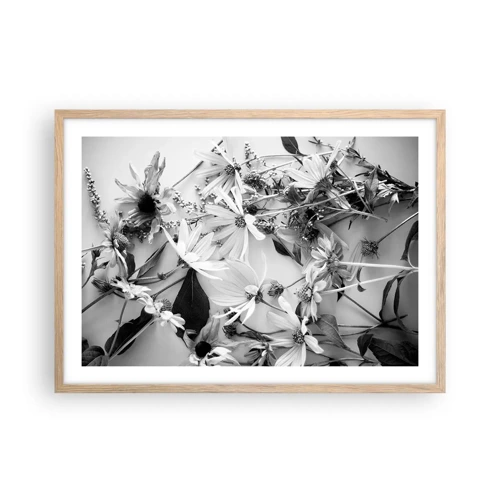 Plakat i ramme af lyst egetræ - Blomster uden buket - 70x50 cm