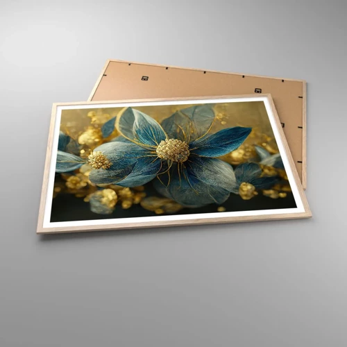 Plakat i ramme af lyst egetræ - Blomstre med guld - 100x70 cm