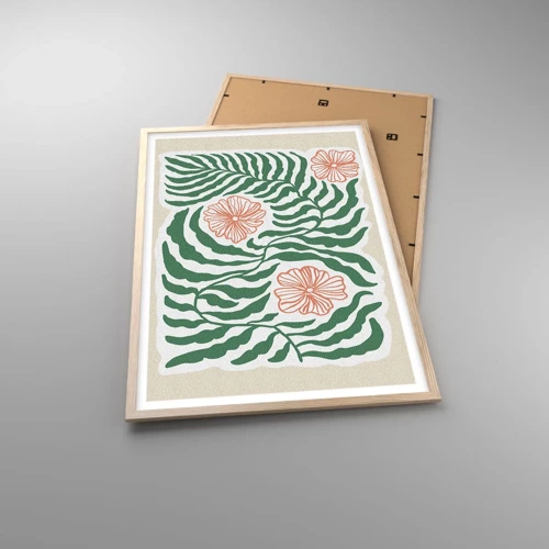 Plakat i ramme af lyst egetræ - Blomstrede i grønt - 61x91 cm