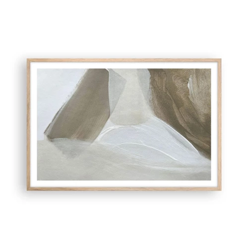 Plakat i ramme af lyst egetræ - Bølge af hvidt - 91x61 cm