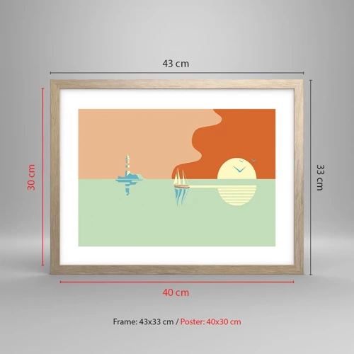 Plakat i ramme af lyst egetræ - Det perfekte havlandskab - 40x30 cm